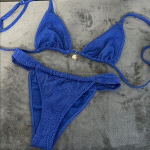 Hollister Royal Blue Lace Triangle Bikini with Sun Charm